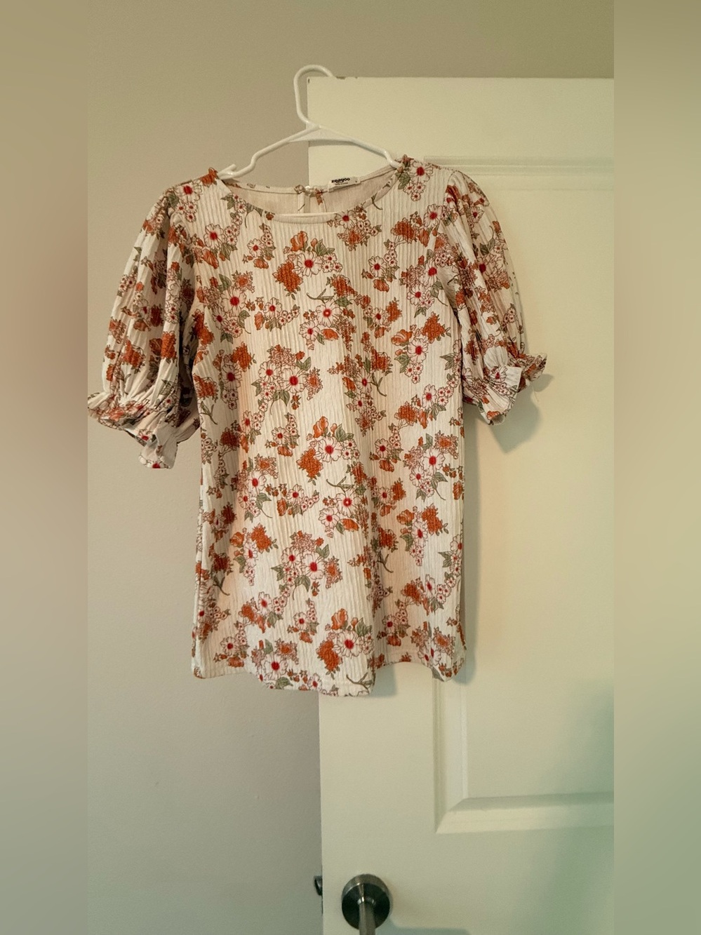 zeagoo Cream Blouse with Orange & Pink Floral Print
